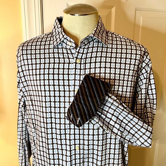NWOT Men's Lot of 2 Thomas Dean Plaid Check Flip Cuff Shirts Size  XXL  2XL - Picture 5 of 5